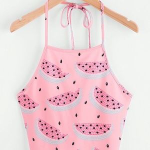 SHEIN - watermelon print polyester halter crop top